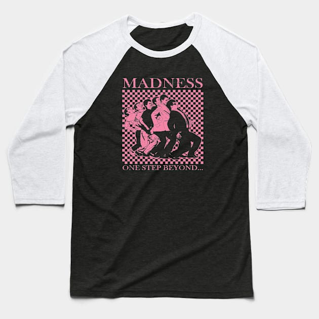 Madness - Retro Checkerboard Pink Baseball T-Shirt by Skate Merch